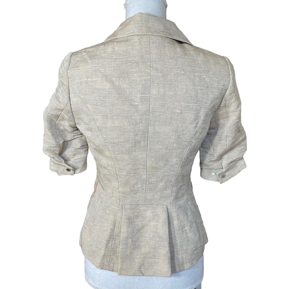 Elie Tahari Skirt Suit Set NEW S Short Puff Sleeve Notched Collar Linen Blend - Picture 7 of 16